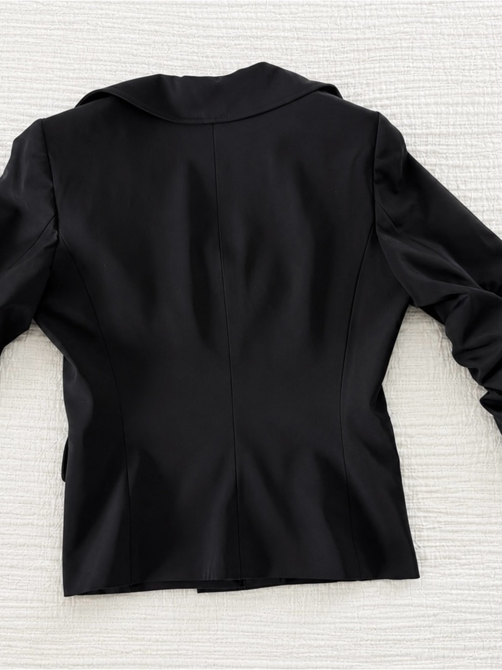Elizabeth and James Black Double-Breasted Ruched Sleeve Blazer Jacket Size 8 - Picture 4 of 8